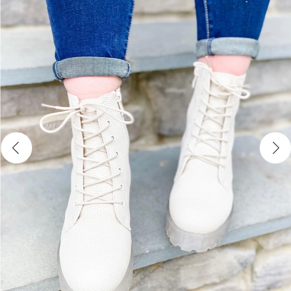 Snakeskin Leather Lace Up Combat Boots - Picture 7 of 8